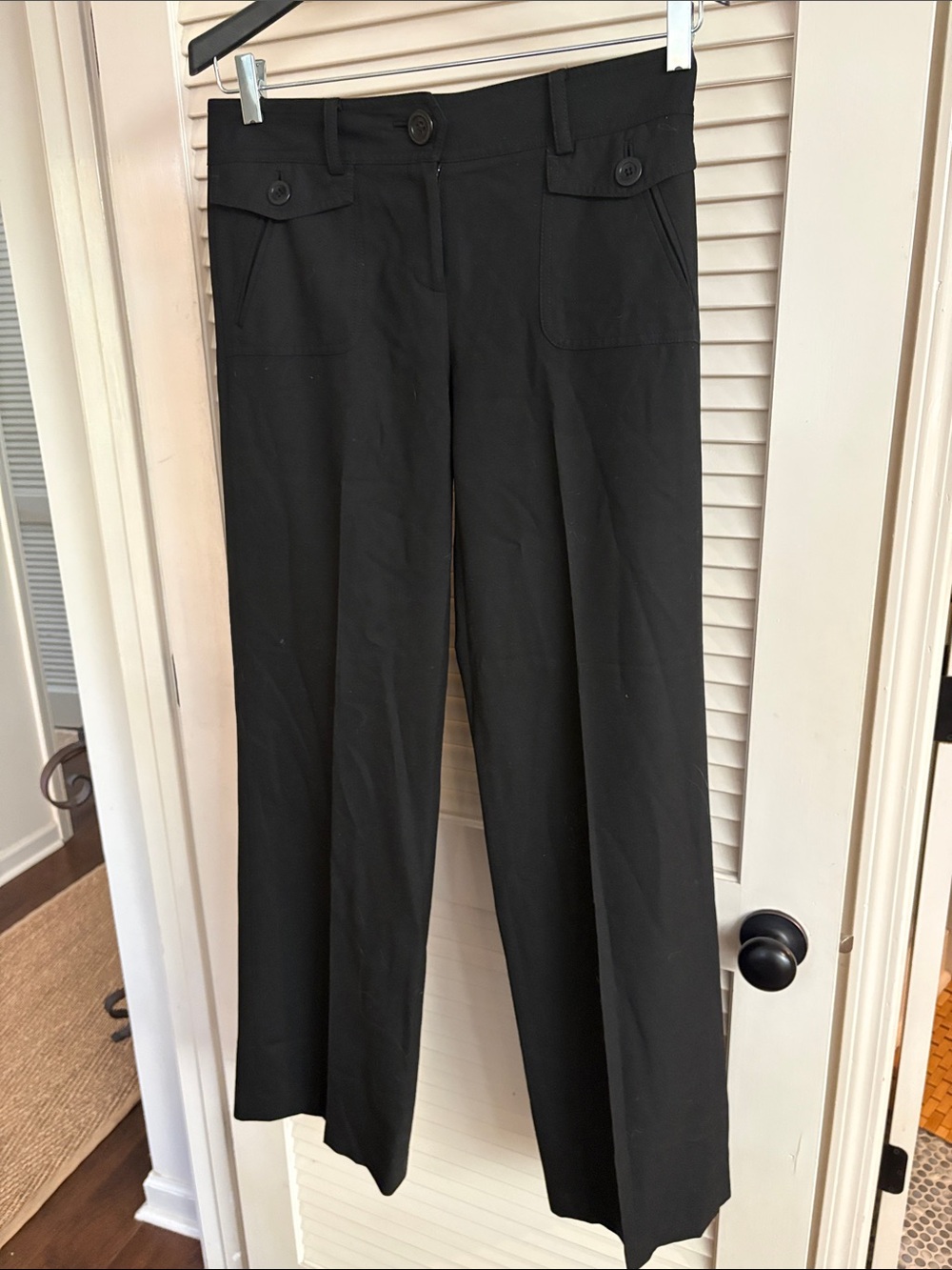 Ann Taylor Black Wide-Leg Pants with Button-Flap Pockets